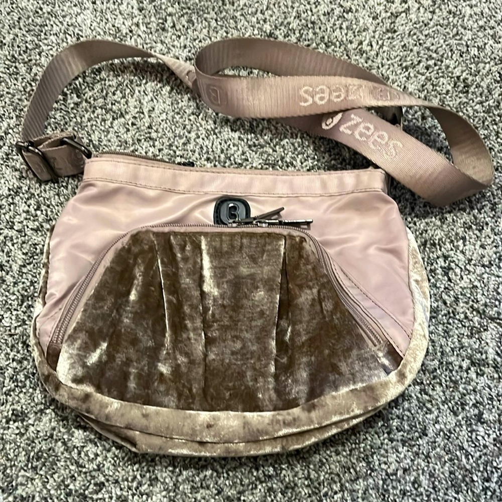 BZEES Light Tan Crush Velvet Crossbody Bag Purse